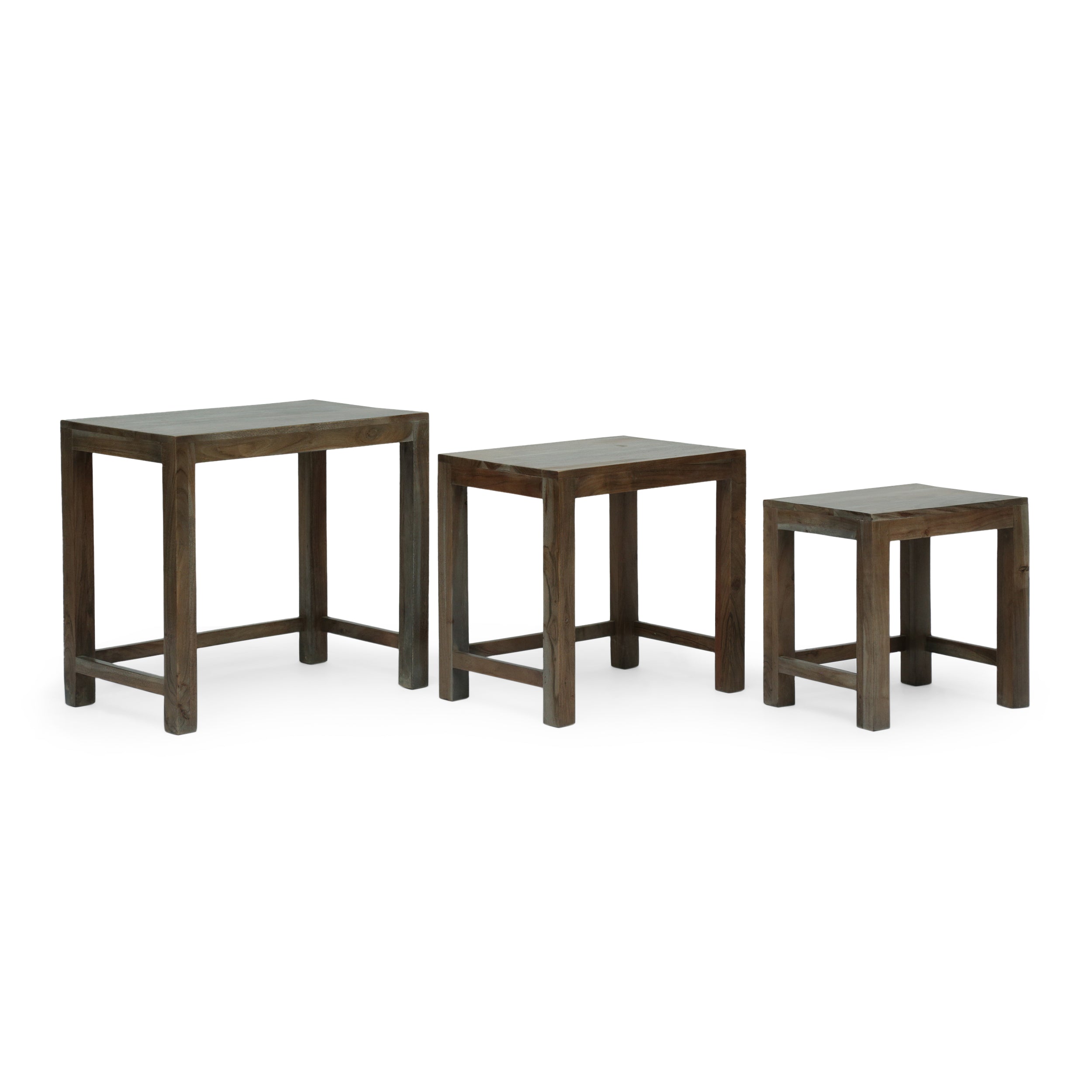 Grimsley Handcrafted Rustic Acacia Wood Nested Tables (Set of 3), Gray