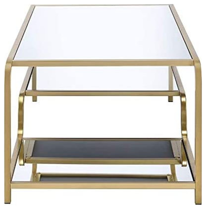 Modern Coffee Table  Geometric Metal Frame With Mirrored Top  ampShelves  Gold   Rustic   Coffee Tables   by Declusia  Houzz