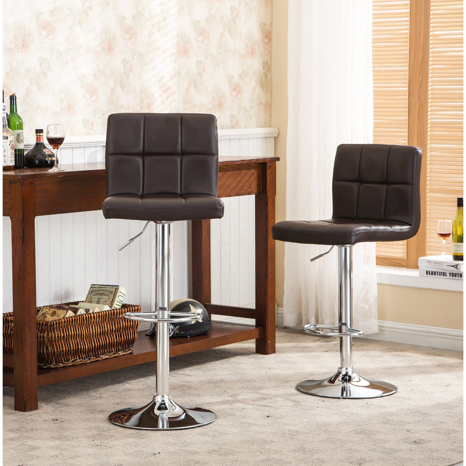 Porch and Den Galena Upholstered Chrome Adjustable Bar Stools (Set of 2)