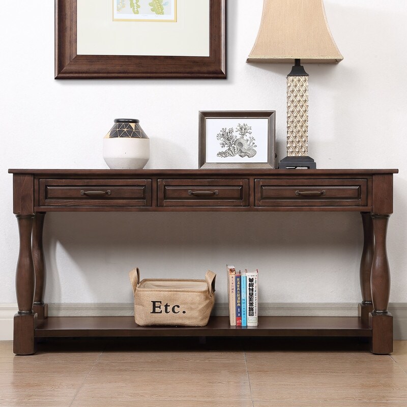 63inch Long Wood Console Table with 3 Drawers and 1 Bottom Shelf