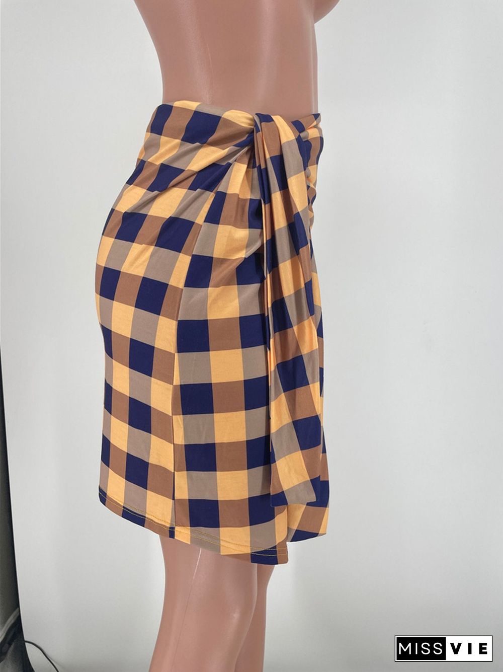 Streetwear Plaid Irregular High Waist Lace Up Skirt