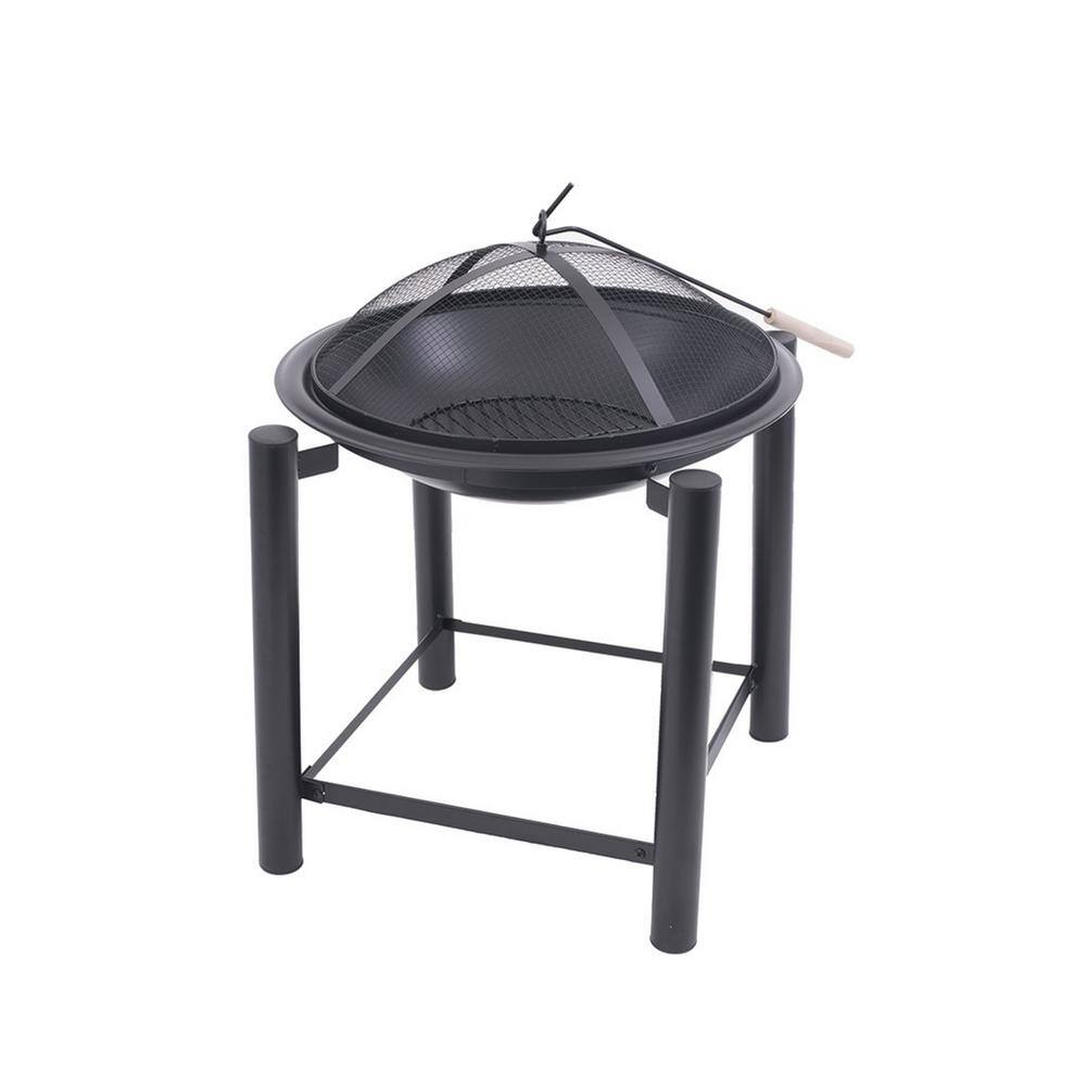 BLUE SKY OUTDOOR LIVING 21.5 in. Round Steel Wood Fire Pit On Raised 4-Post Platform with Screen Screen Lift And Log Grate WBFP21RB