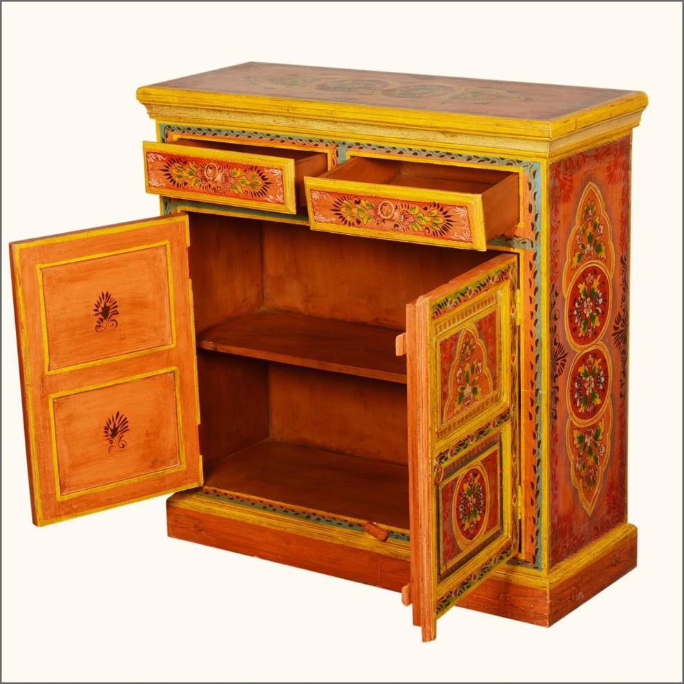 Bradford Hand Painted Mango Wood 2 Drawer Storage Cabinet   Mediterranean   Accent Chests And Cabinets   by Sierra Living Concepts Inc  Houzz