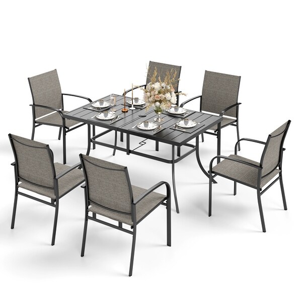 MAISON ARTS 7Piece Patio Dining Set Metal Rectangle Table and 6 Textilene Chairs