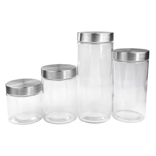 4 Piece Glass Canister Set with Stainless Steel Lids