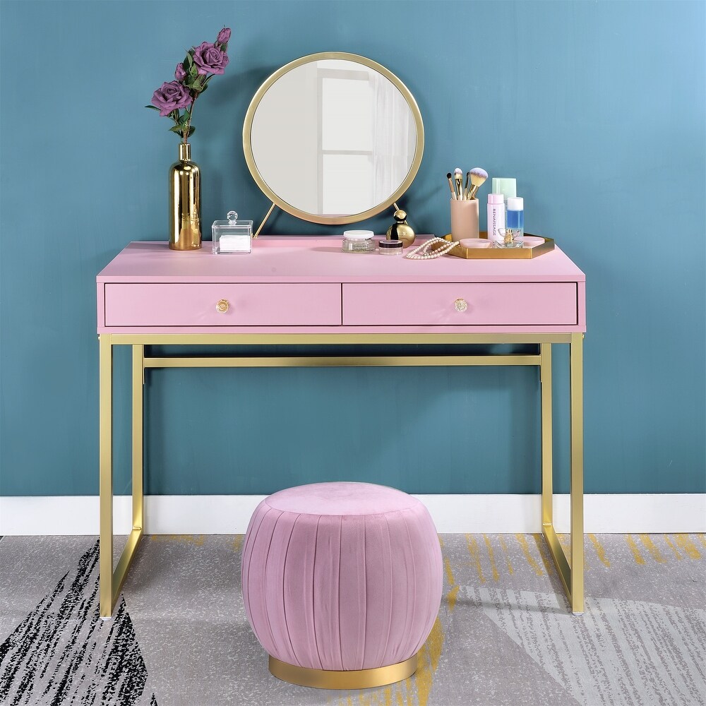 Gold Finish Vanity Desk with Mirror and Jewelry Tray