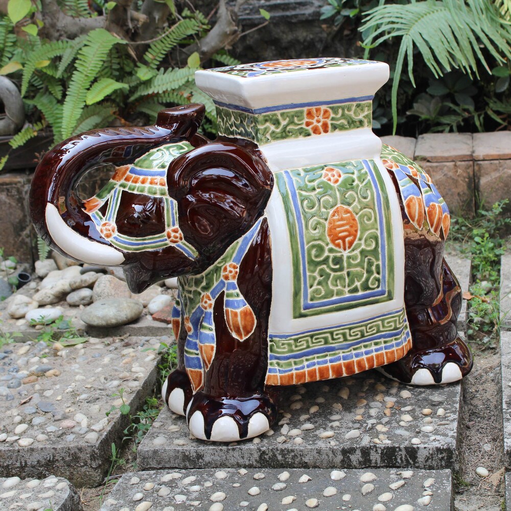 International Caravan Large Porcelain Elephant Stool