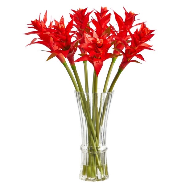 23 Star Bromeliad Artificial Arrangement in Glass Vase