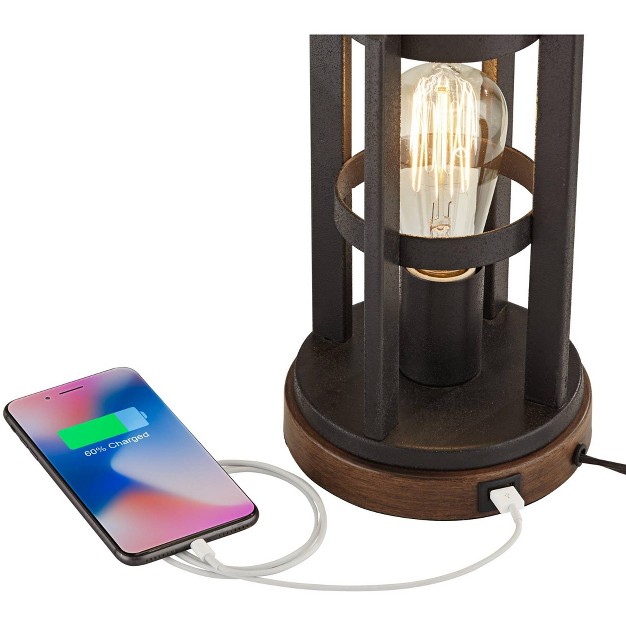 Tall Bronze With Usb Nightlight Led Oatmeal Drum Shade For Desk