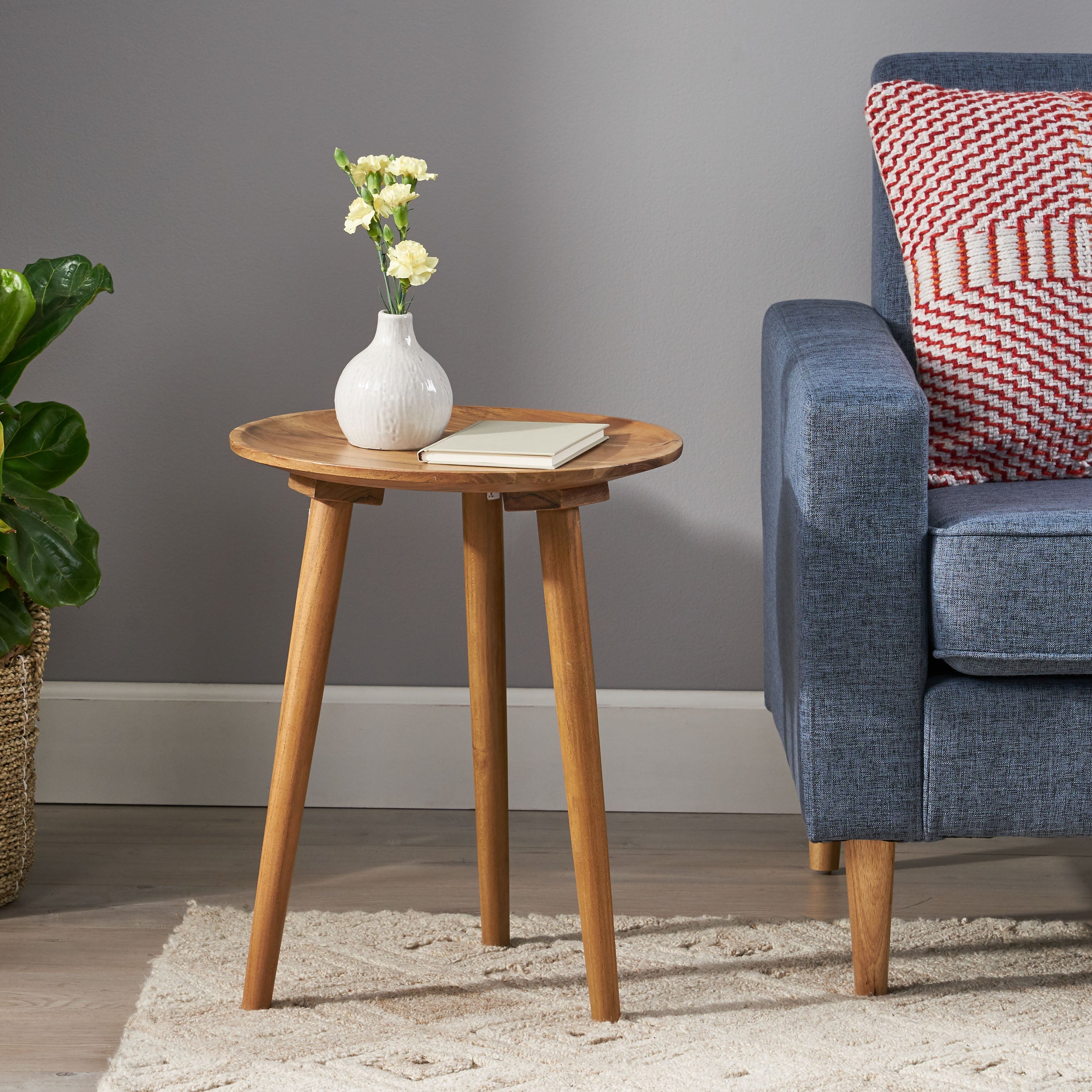 Millen Handcrafted Mid-Century Modern Acacia Wood Side Table