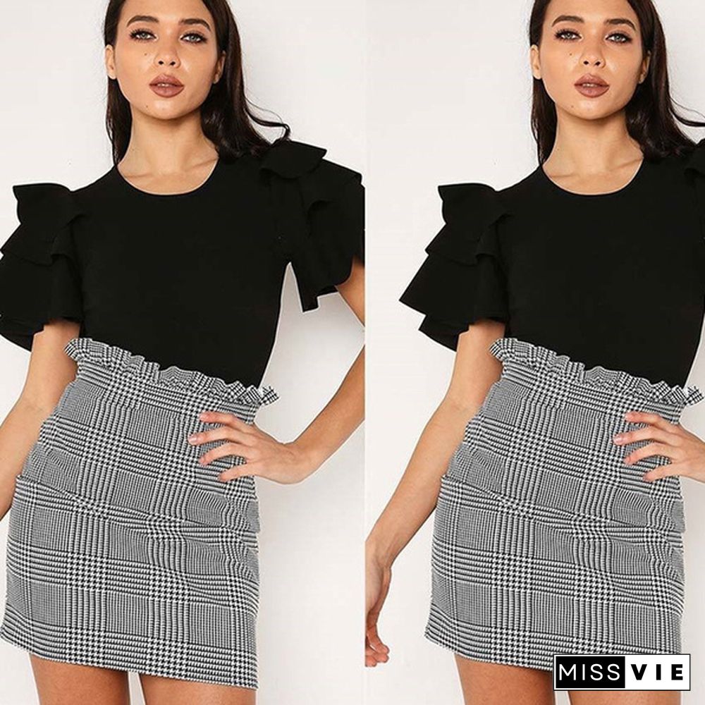 Summer Women Fashion Skirt Plaid Skirt