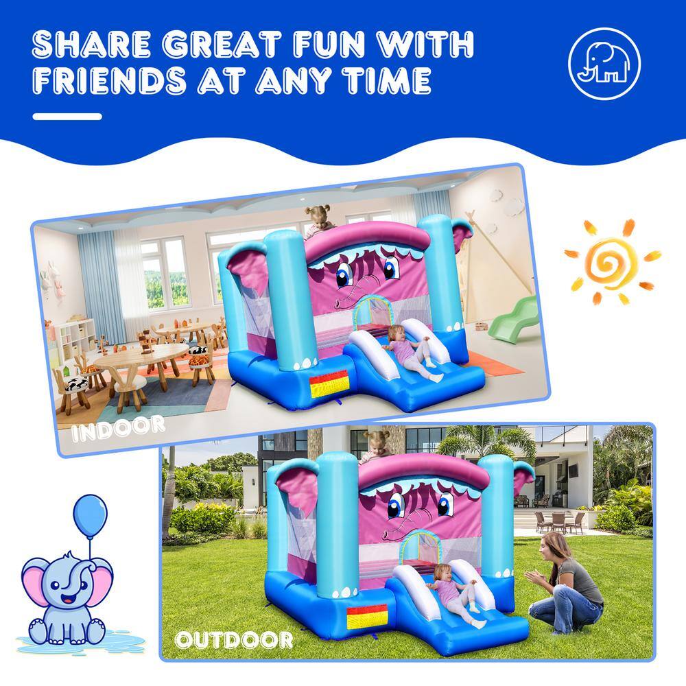 Gymax Inflatable Bounce House 3-in-1 Elephant Theme Inflatable Castle with 480-Watt Blower GYM09507