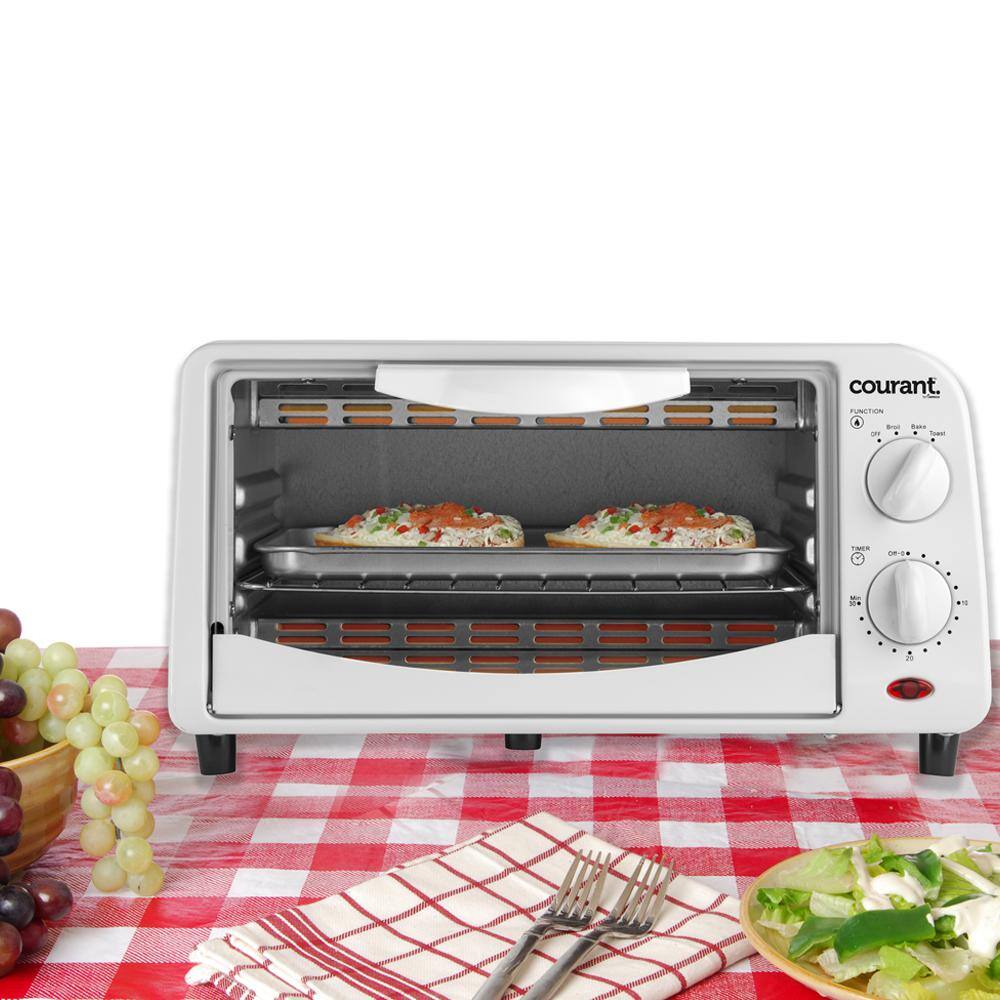 Courant 4-Slice Countertop Toaster Oven Functions to Toast Bake and Broil - White MTO942W974