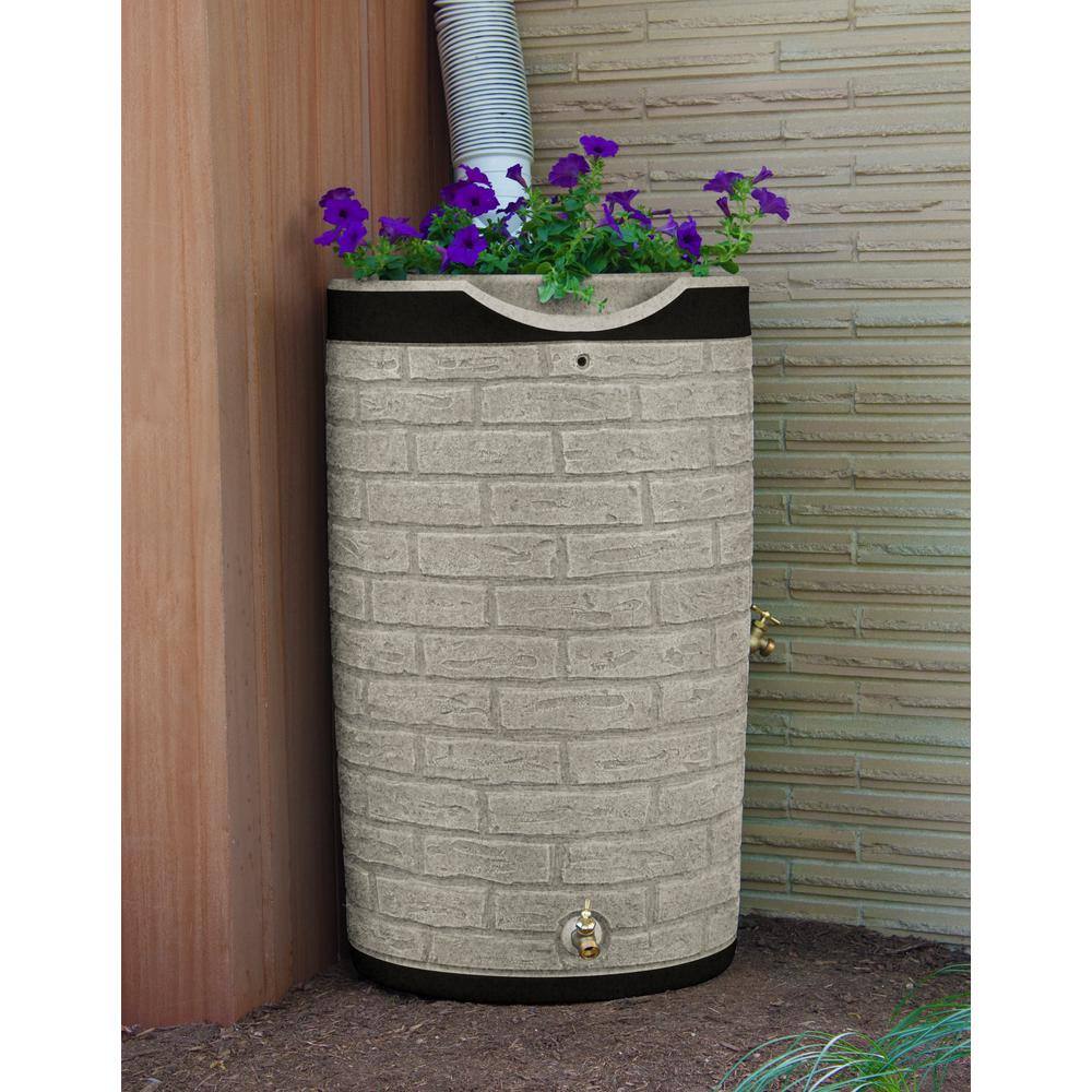 Good Ideas Impressions Downton 50 Gallon Darkened Ribs Sandstone Rain Barrel IMP-D50-DR-SAN