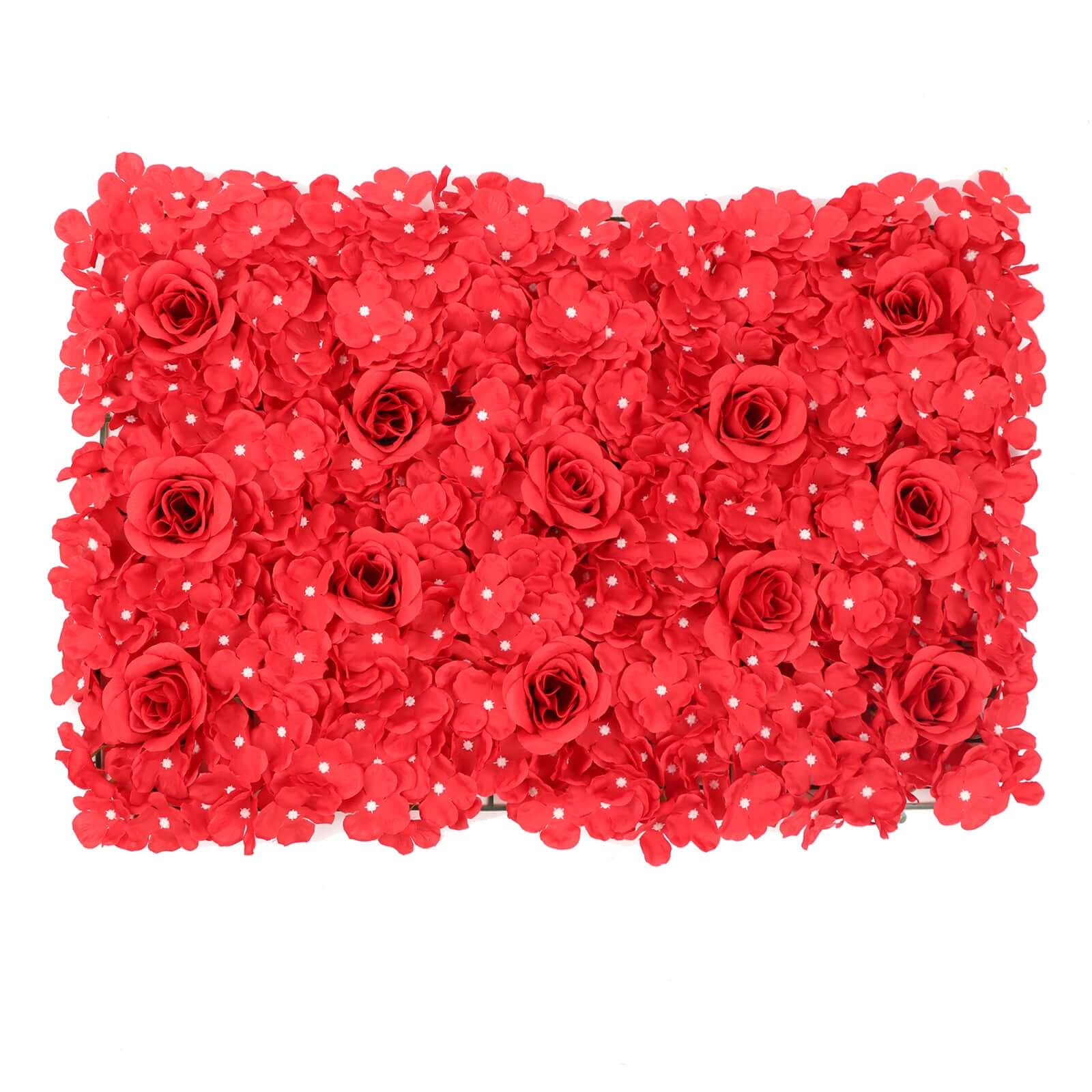 Red 3D Silk Rose and Hydrangea Flower Wall Mat Backdrop 4 Artificial Panels 11 Sq ft.