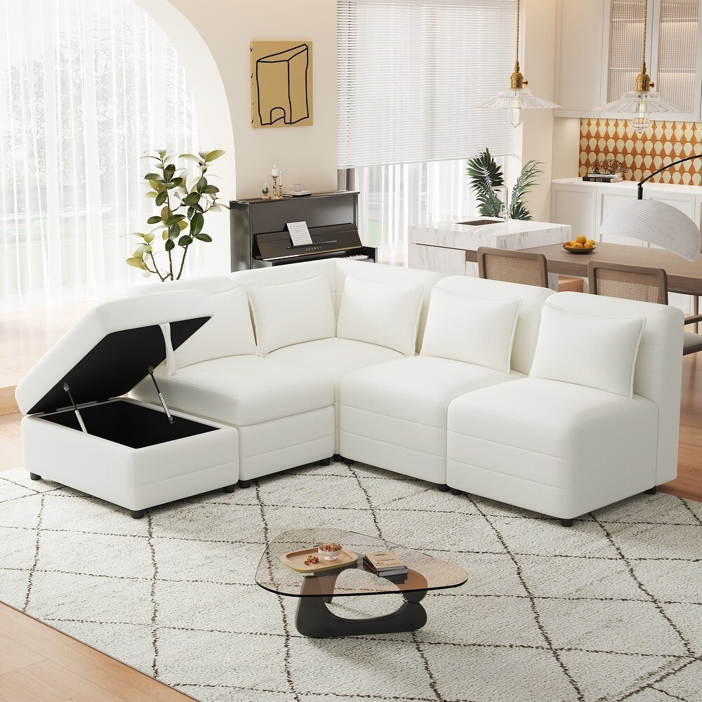 L shape Sectional Sofa Sets Chenille Corner Sofa with Ottomans