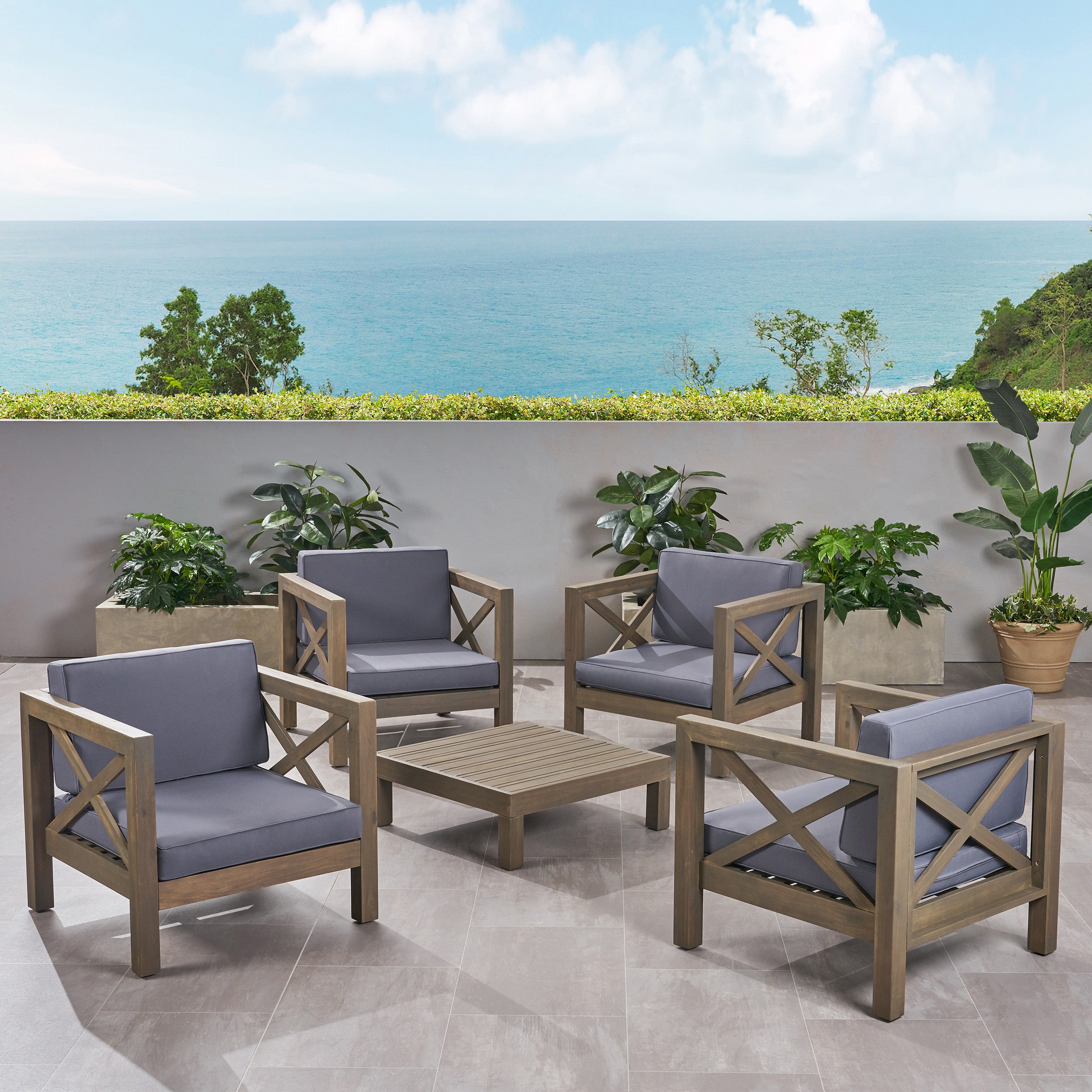 Morgan Outdoor 4 Seater Acacia Wood Club Chair and Coffee Table Set