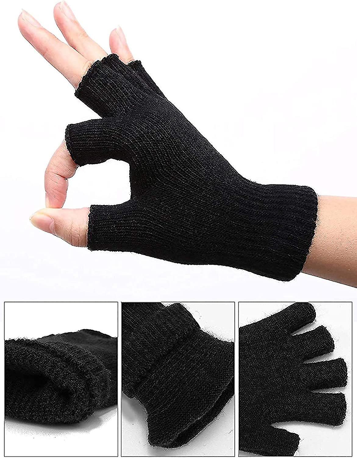 4 Pairs Winter Half Finger Gloves Knitted Fingerless Mittens Warm Stretchy Gloves For Men