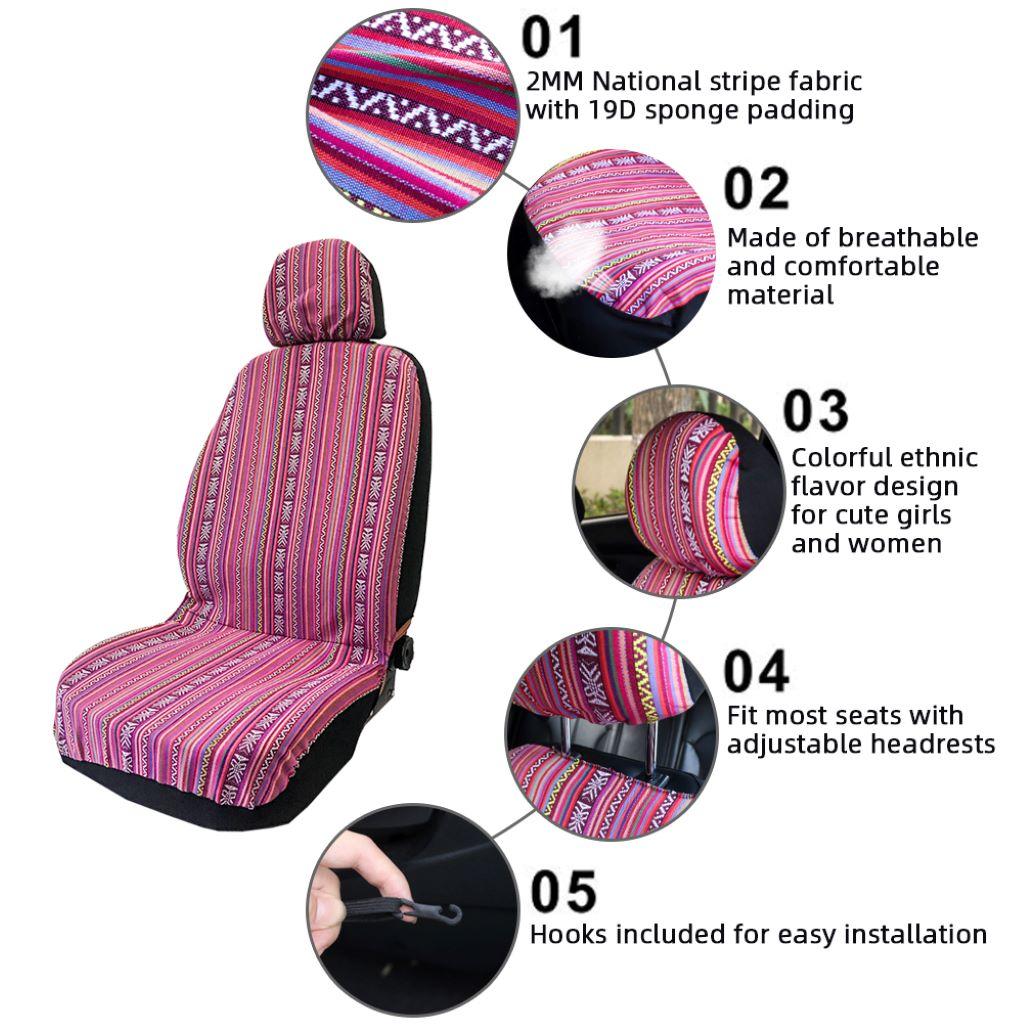 Universal Colorful Front Seat Covers Detachable Headrest Pink Saddle Blanket SUV for Women