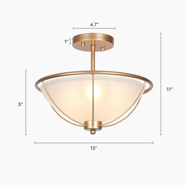 Modern Gold 3-Light Glass Semi-Flush Ceiling Mount Light with Bowl Shape - 13 D x 11 H