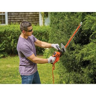 BLACK+DECKER 20 in. 3.8 AMP Corded Dual Action Electric Hedge Trimmer with Saw Blade Tip BEHTS300