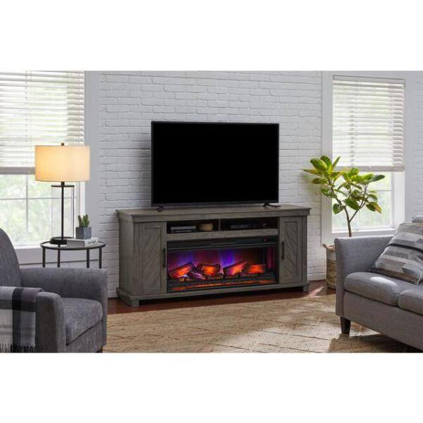 StyleWell Challis 68 in. W Freestanding Media Mantel Electric Fireplace TV Stand in Weathered Gray 150755