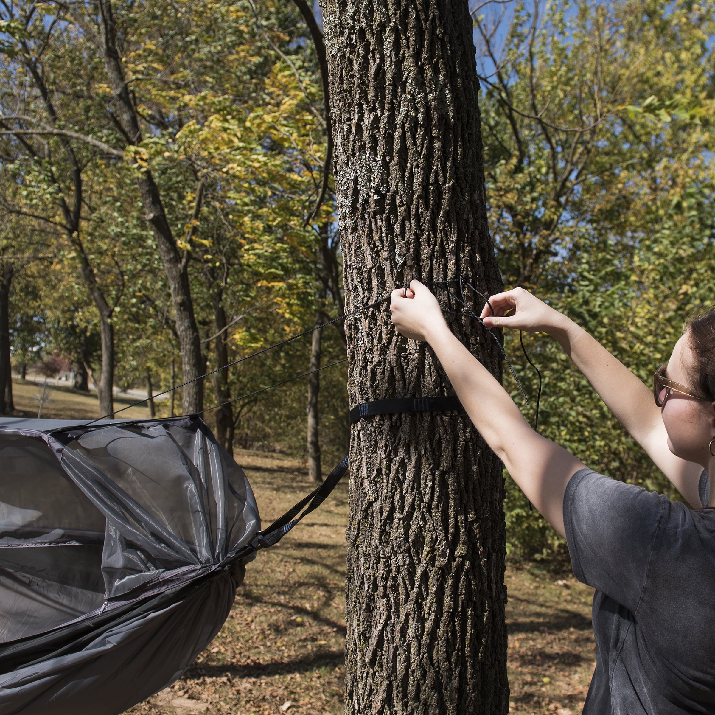 Equip Nylon Mosquito Hammock with Attached Bug Net, 1 Person Dark Gray and Black, Size 115" L x 59" W