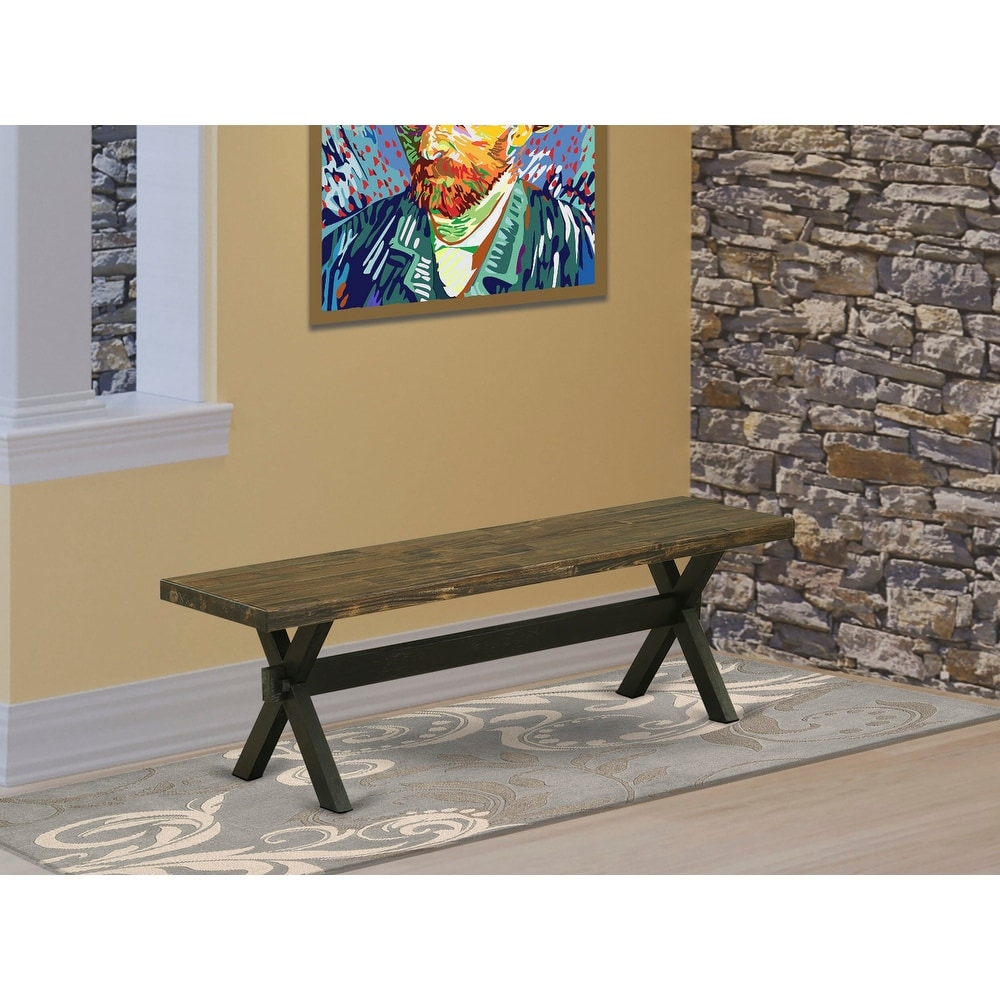 East West Furniture X Style Modern Dining Room Bench with Wooden Seat(Finish Options)