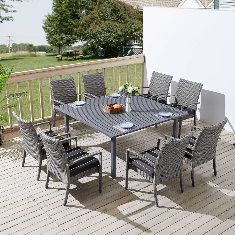 OVE Decors Monaco 9 Piece Dining Set in Dark Grey   Tropical   Outdoor Dining Sets   by OVE Decors  Houzz