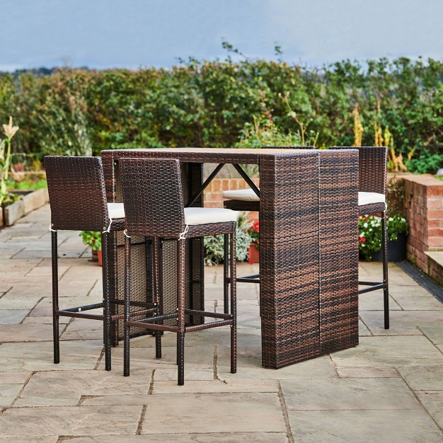 5pc Bar Height Outdoor Dining Set With Acacia Wood Tabletop Teamson Home