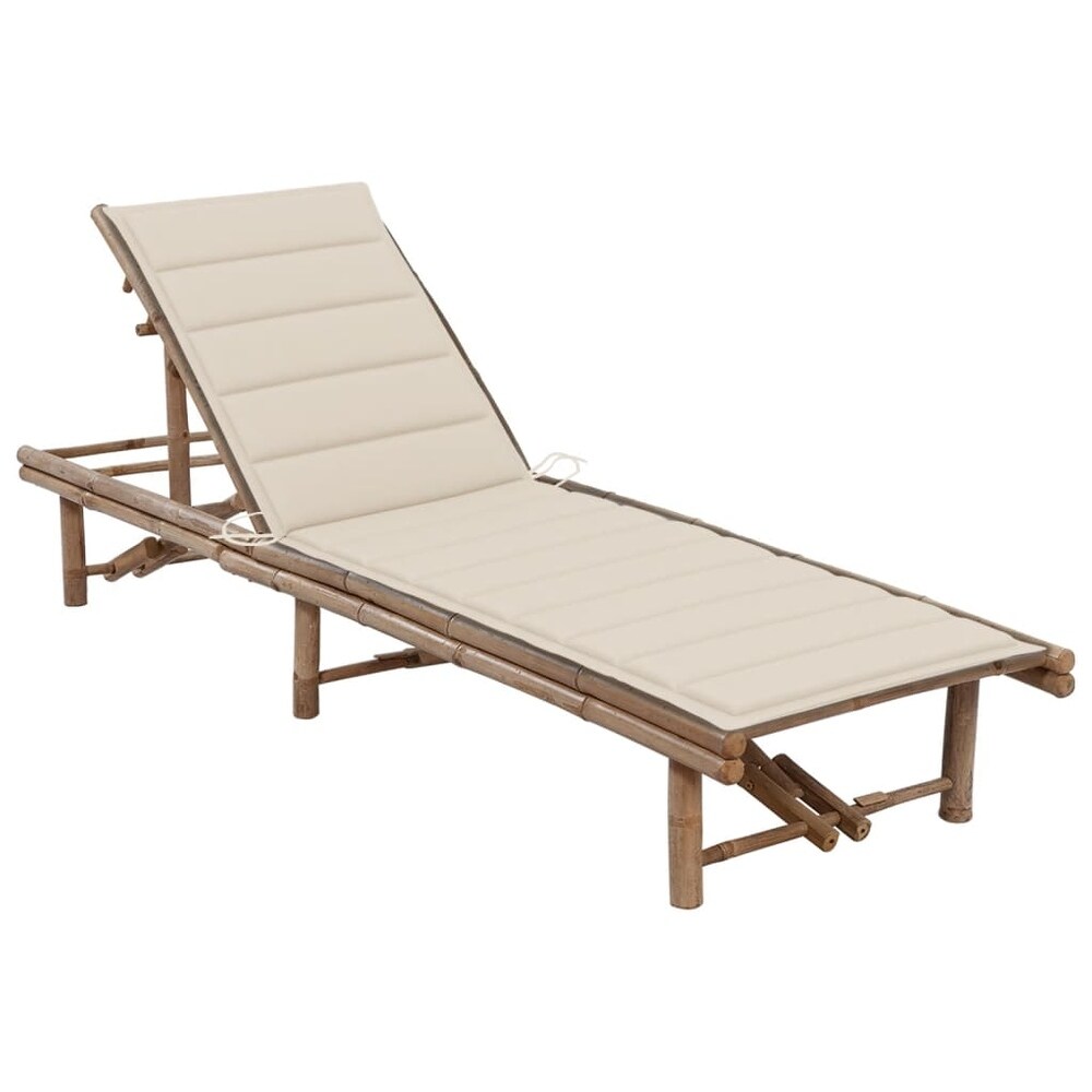 vidaXL Patio Lounge Chair Porch Sunbed Poolside Sunlounger with Cushion Bamboo   78.7\