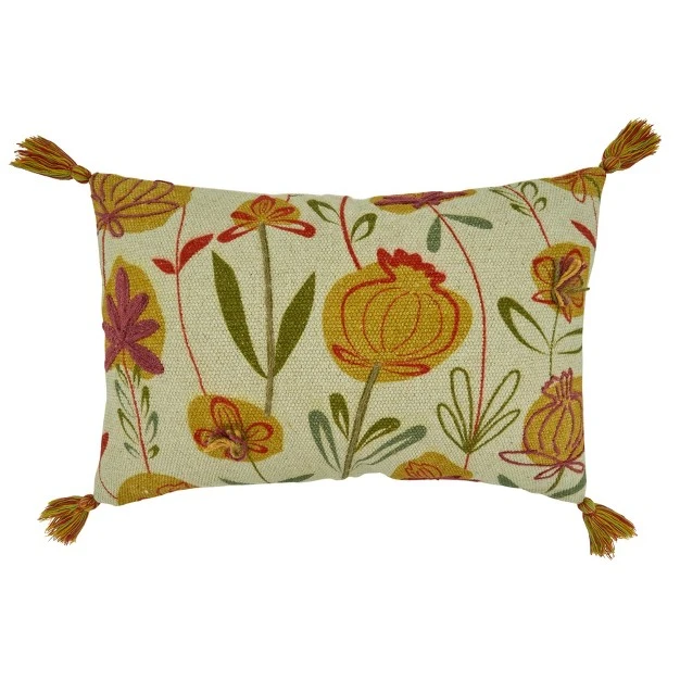 Embroidered Flowers Throw Pillow Cover