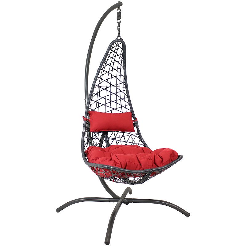 Sunnydaze Resin Wicker Lounge Chair with Steel Stand and Cushions - Red