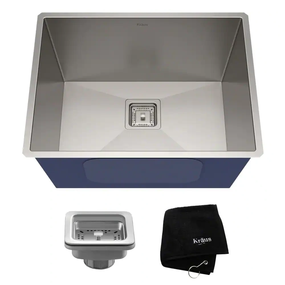 Kraus Pax Zero-Radius 24in. 18 Gauge Undermount Single Bowl Stainless Steel Laundry and Utility Sink