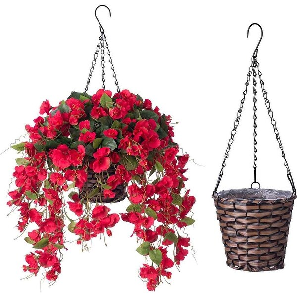 Artificial Faux Hanging Flowers Plants Baskets for Spring Outdoor Outside Decoration，Fake White Silk Long Stems Vines Hibiscus