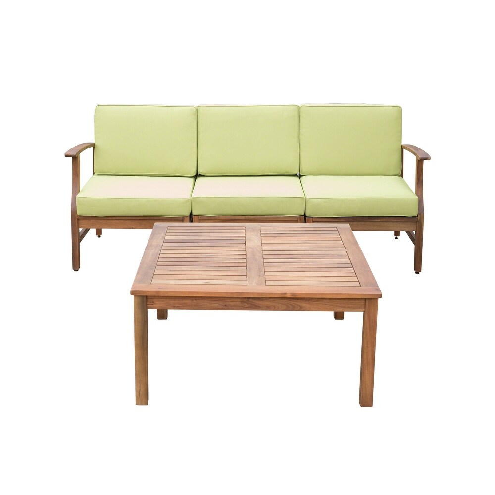 Perla Outdoor Acacia 4 pc. Cushioned Sofa and Table Set by Christopher Knight Home