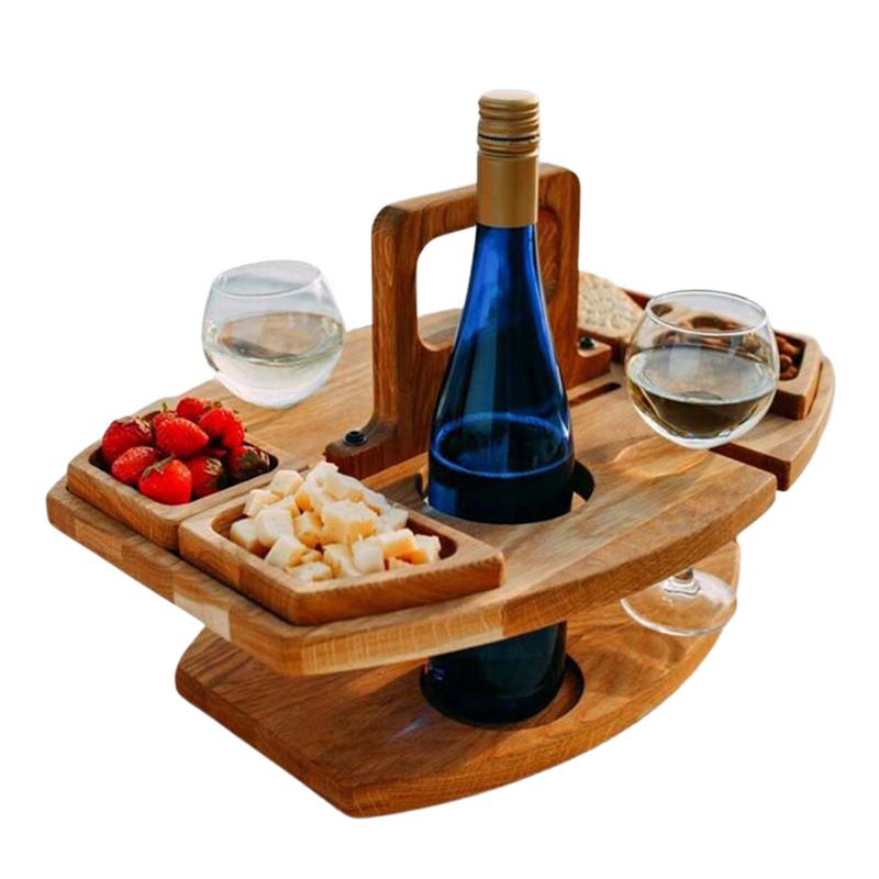 UMMH Folding Picnic Table Outdoor Wine Picnic Table Outdoor Beach Bar Table Snack And Cheese Tray With 2 Wine Glasses Holder