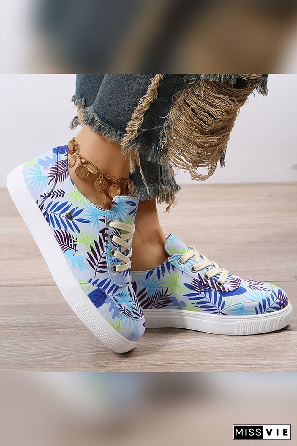 PU Floral Print Sneakers