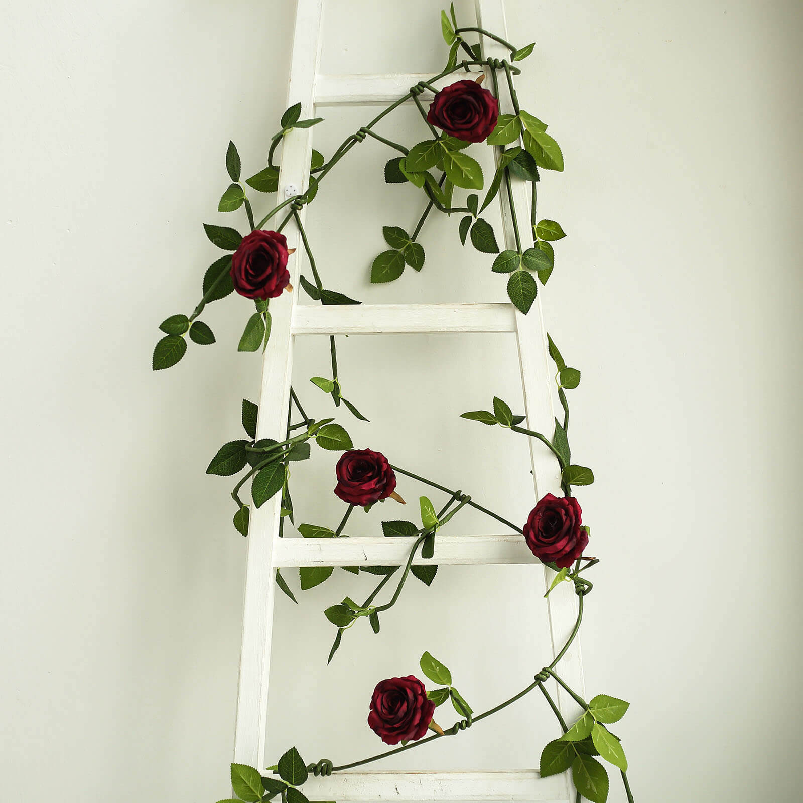 Burgundy Real Touch Artificial Rose and Leaf Flower Garland Vine 6ft