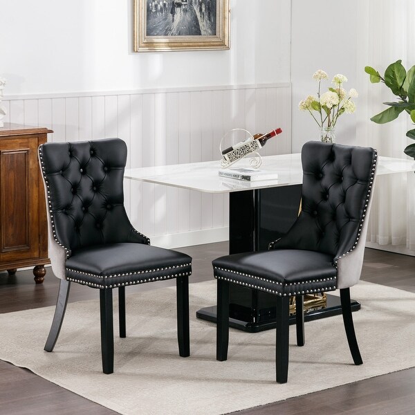 2Pcs Dining Chairs Set， High-end Velvet Upholstered Accent Chairs Button Tufted Dining Chairs with Wood Legs and Nailhead Trim