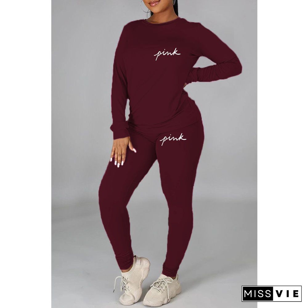 Fitness Long Sleeve T Shirt Tops 2 Piece Pant Sets