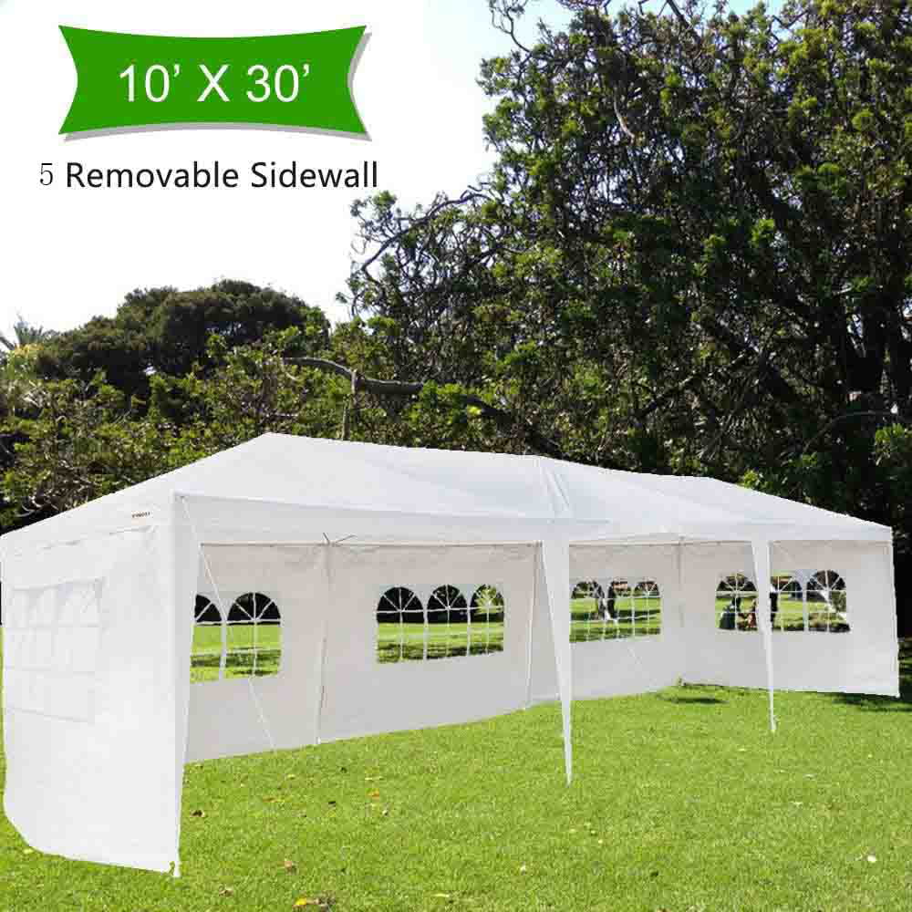 UBesGoo 10' x 30' Wedding Party White Tent Gazebo Pavilion Event Canopy W/5 Sidewalls