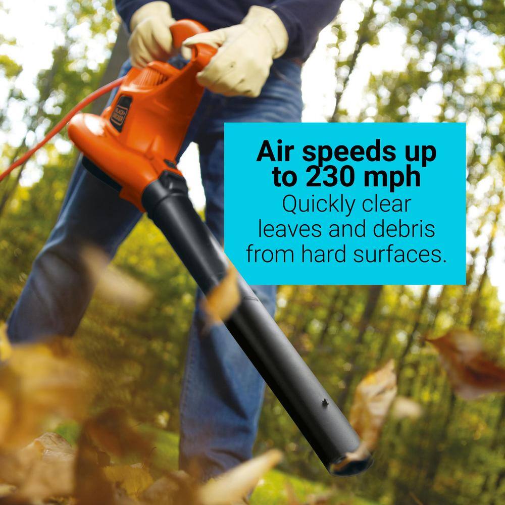 BLACK+DECKER 12 AMP 230 MPH 385 CFM Corded Electric 3-In-1 Handheld Leaf Blower Vacuum  Mulcher with Tool Free Switchover BV3600