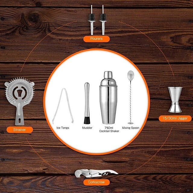 Insulated Cocktail Shaker Bartender Kit Cocktail Shaker Mixer Stainless Steel 350ml Bar Tool Set with Stylish Bamboo Stand Perfect Home Bartending Kit and Martini Cocktail Shaker Set