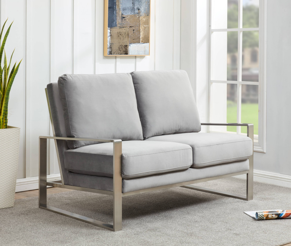 LeisureMod Jefferson Modern Design Velvet Loveseat With Silver Frame   Contemporary   Loveseats   by LeisureMod  Houzz