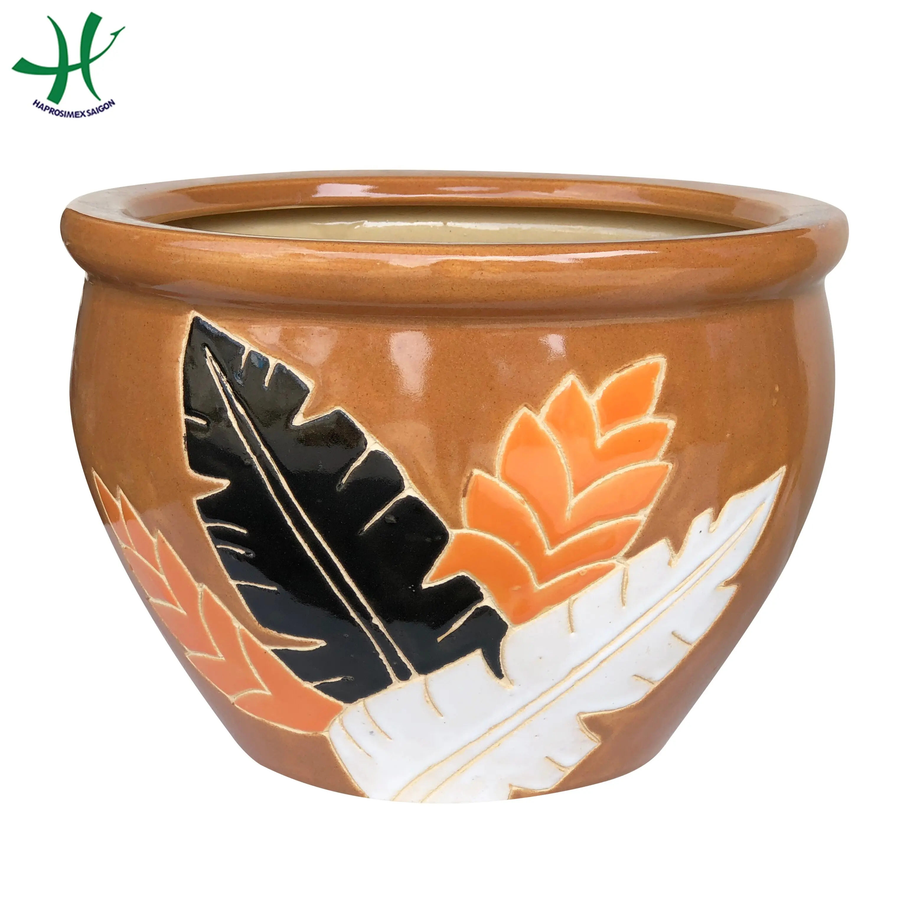 Set of 3 Round Ceramic Planter Pots hot selling for wholesales  with multi designs for  home garden supplies