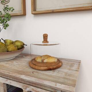 Litton Lane Brown Decorative Cake Stand with Glass Lid 94960