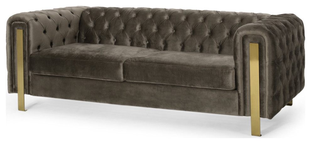 Contemporary Sofa  Elegant Design With Golden Legs  ampTufted Velvet Seat   Contemporary   Sofas   by Decorn  Houzz