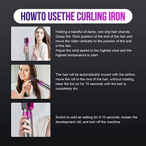 Aoibox 5-in-1 Curling Wand Hair Dryer Set Professional Hair Curling Iron for Multiple Hair Types and Styles Pink HDDB1116