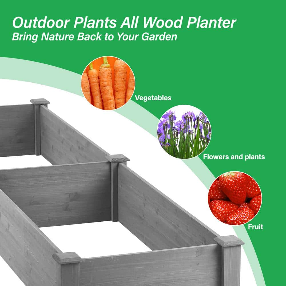 Siavonce 10 in. x 28 in. x 96 in. Gray Over Ground Wooden Raised Garden Bed Large Long Planter Box for Outdoor Tool-Free Assembly DJ-ZX-D46981261